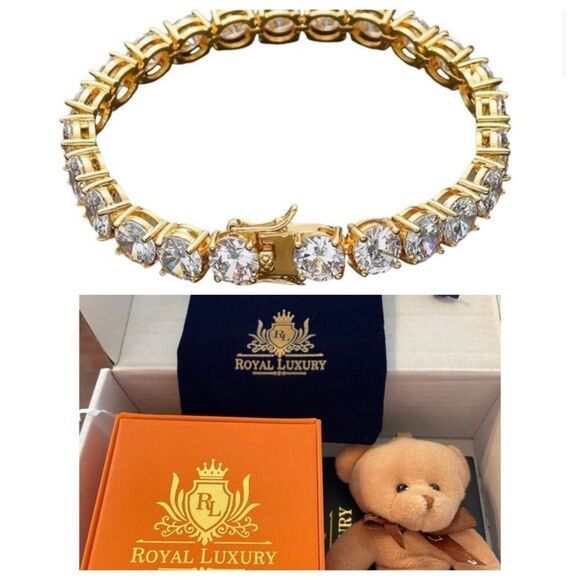 14K Gold Plated Moissanite 8mm Ladies Tennis Bracelet Gift Set Yellow Gold 8 in… - Picture 1 of 7